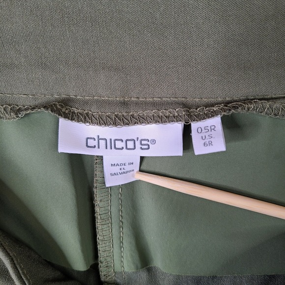 Chicos Pants Womens 0.5 (US 6R) Olive Green Ponte Ankle Pull On Stretch - Picture 9 of 11